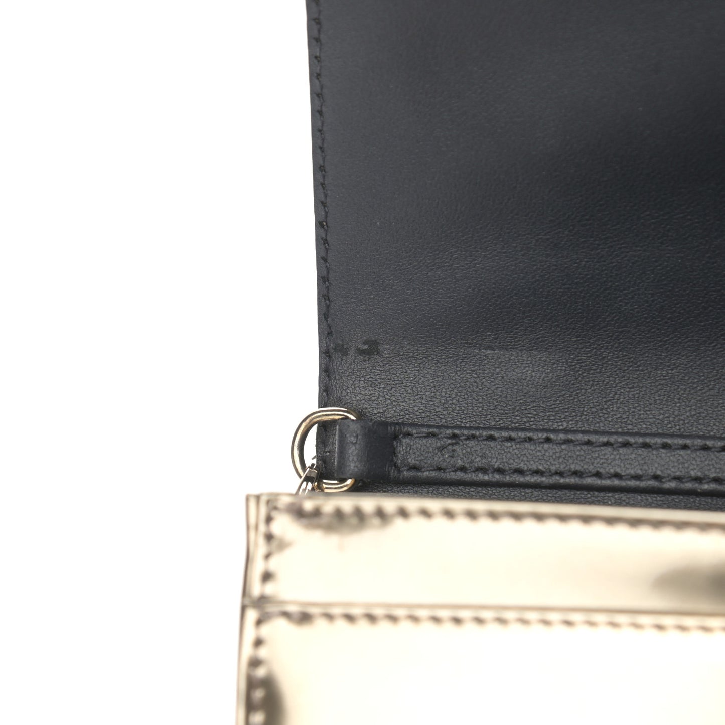 Metallic Patent Micro-Cannage Diorama Wallet on Chain Pouch Gold