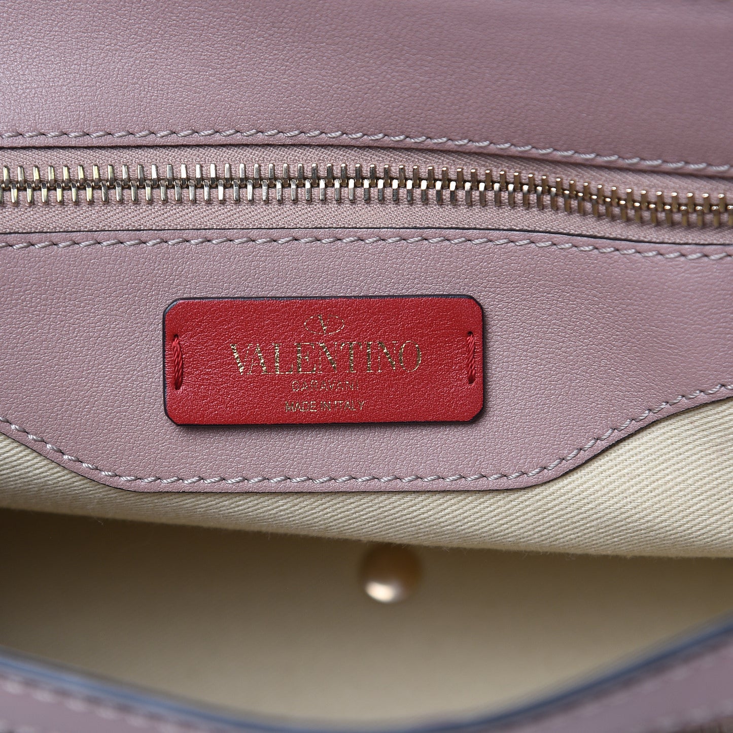 Smooth Calfskin Rockstud Top Handle Shoulder Bag Beige