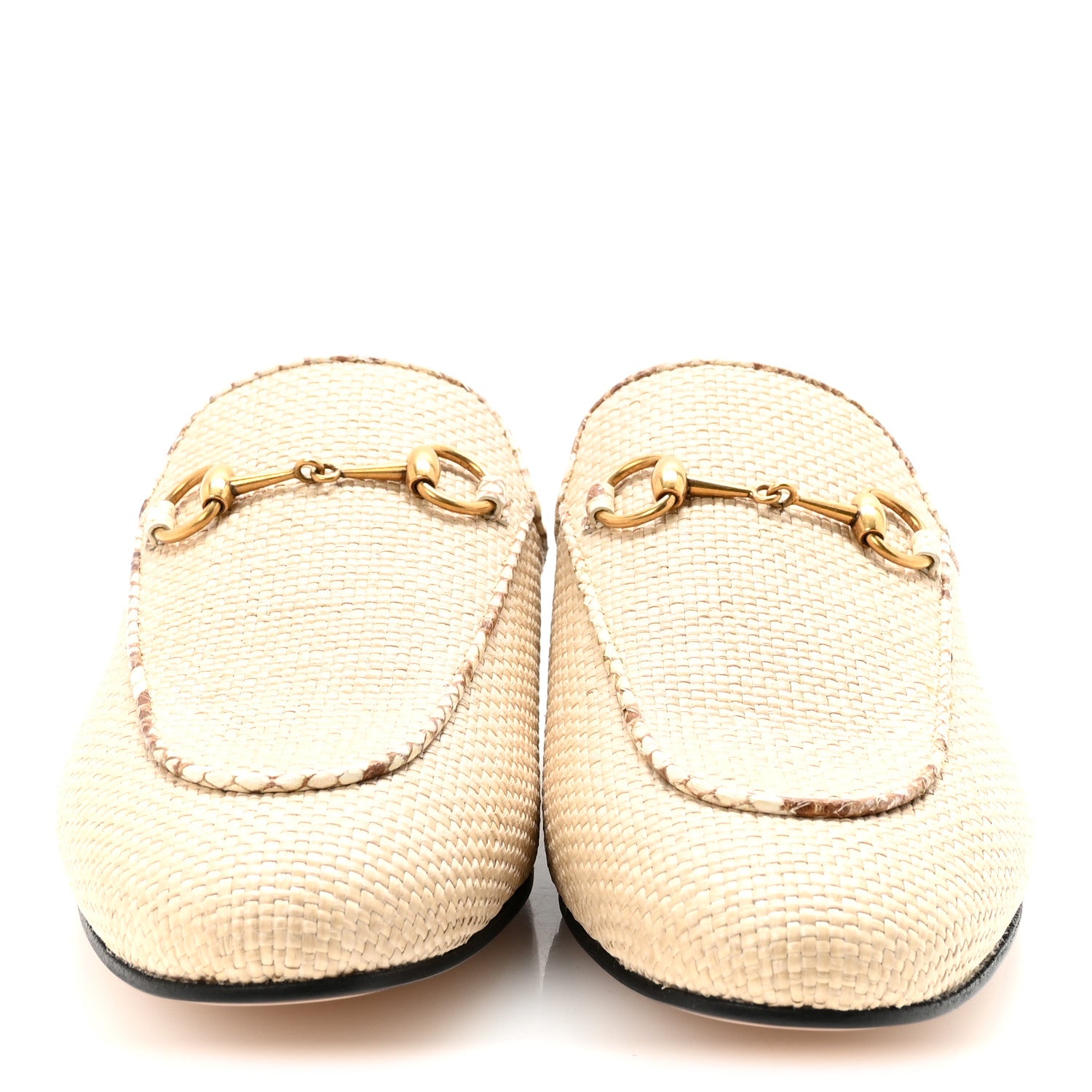 Gucci Straw Elaphe Womens Princetown Slippers 38 Natural Cream Brown 3 of 10