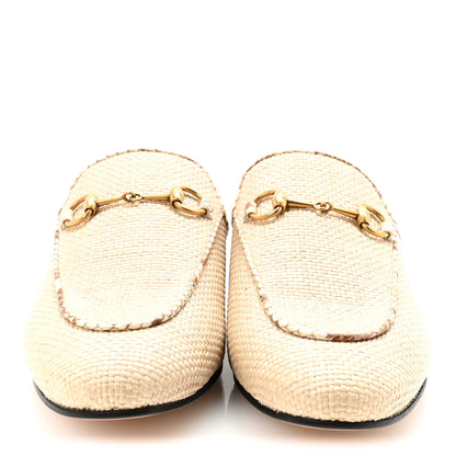 Gucci Straw Elaphe Womens Princetown Slippers 38 Natural Cream Brown 3 of 10