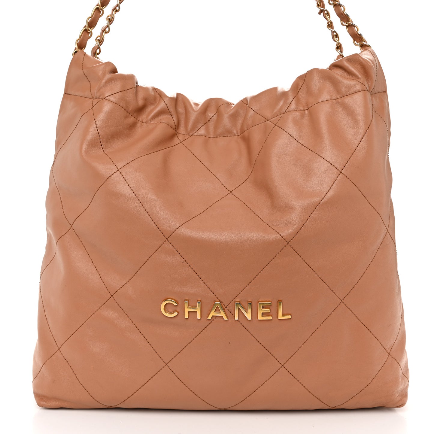 Shiny Calfskin Quilted Chanel 22 Camel