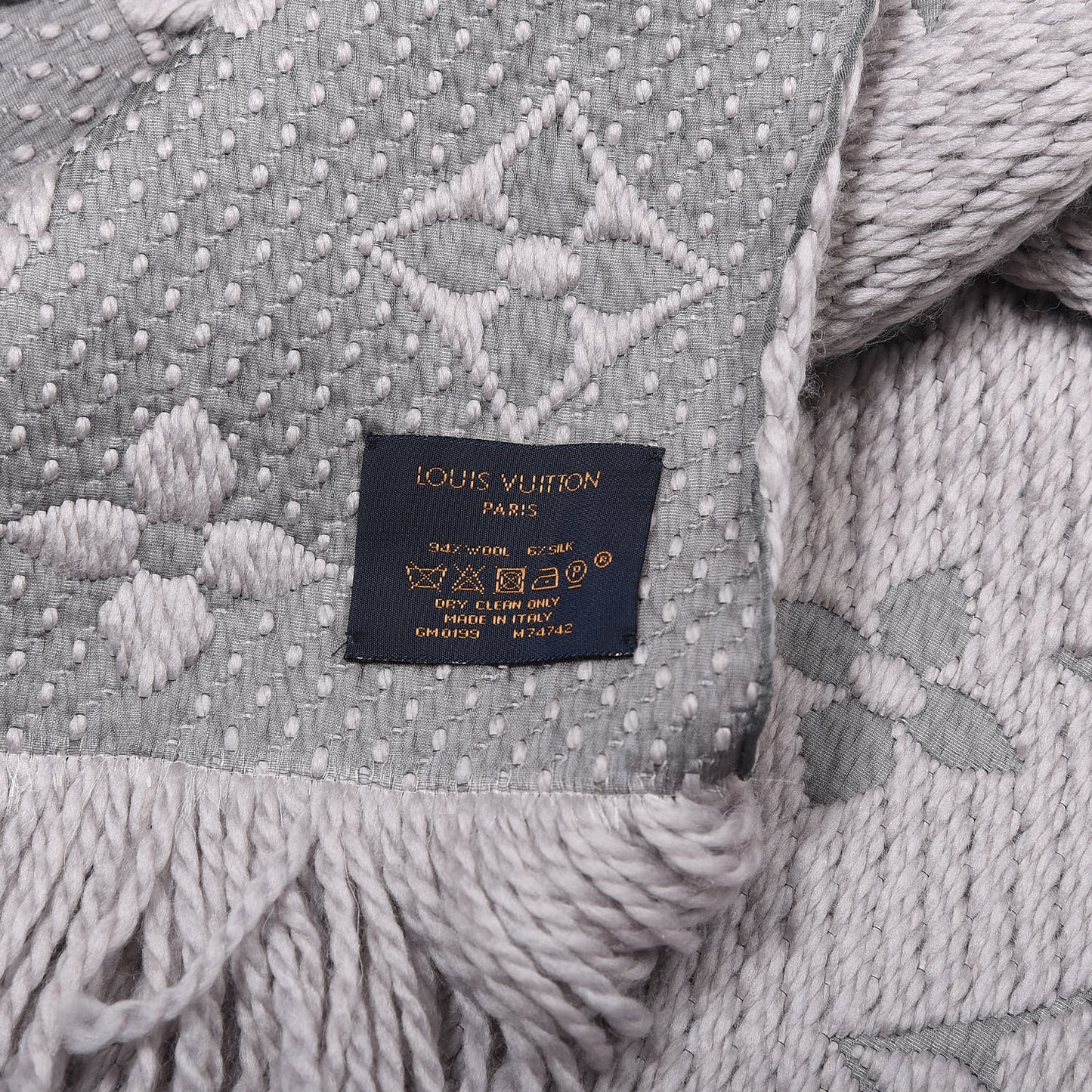 Wool Silk Logomania Scarf Pearl Grey