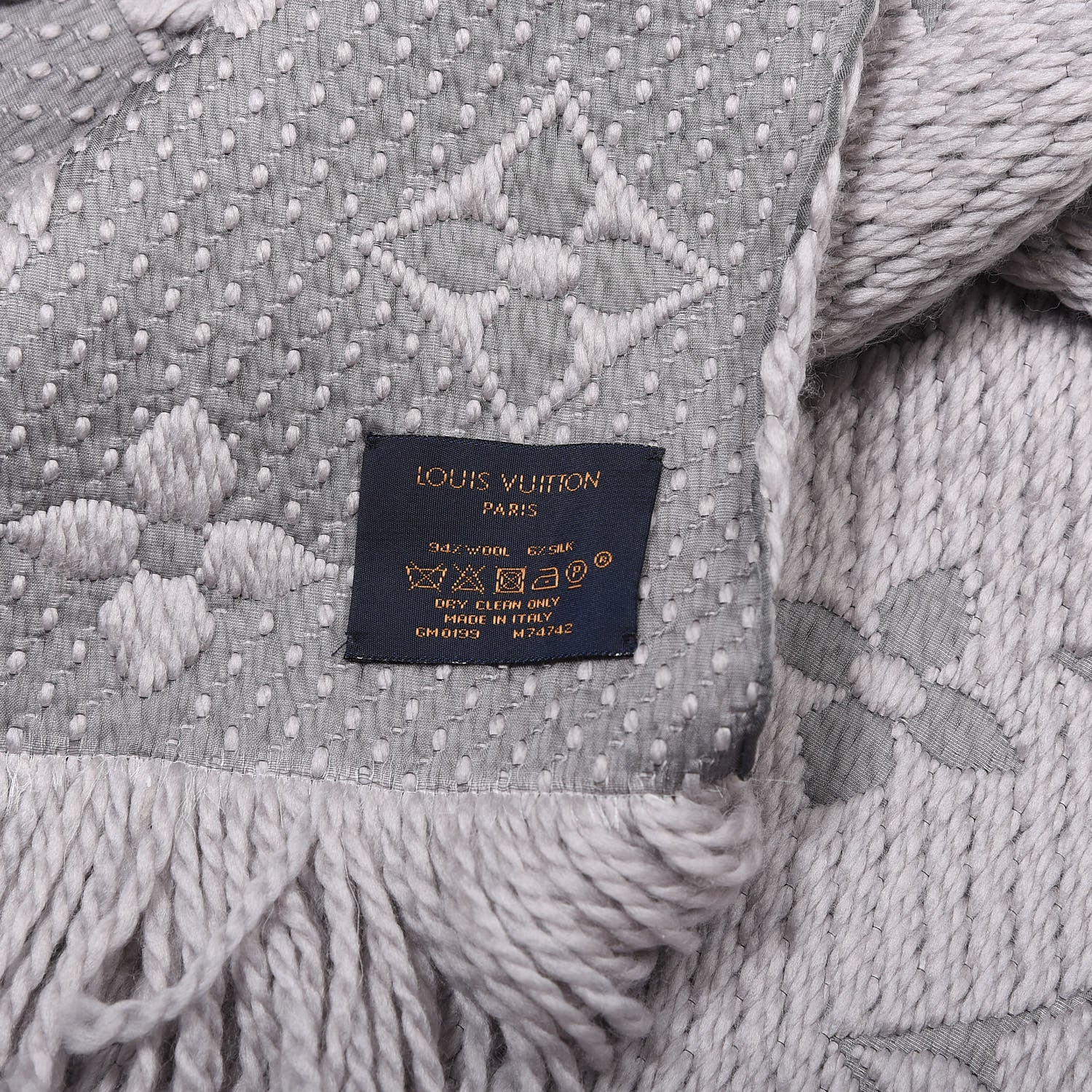 Louis Vuitton Wool Silk Logomania Scarf Pearl Grey 3 of 3