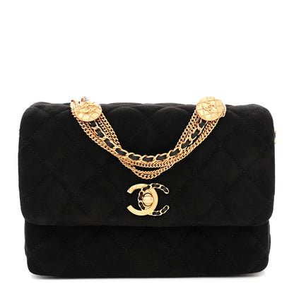 Chanel Suede Quilted Mini Medallion Multi Chain Flap Black 1 of 12