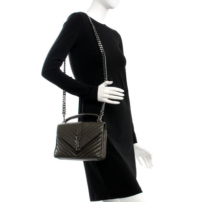 Saint Laurent Sheepskin Matelasse Chevron Monogram Medium College Bag Dark Anthracite 2 of 7