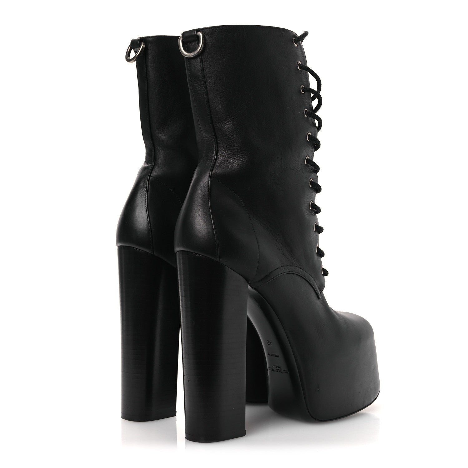 Saint Laurent Calfskin Mina Lace Up Platform Boots 40 Black 5 of 12
