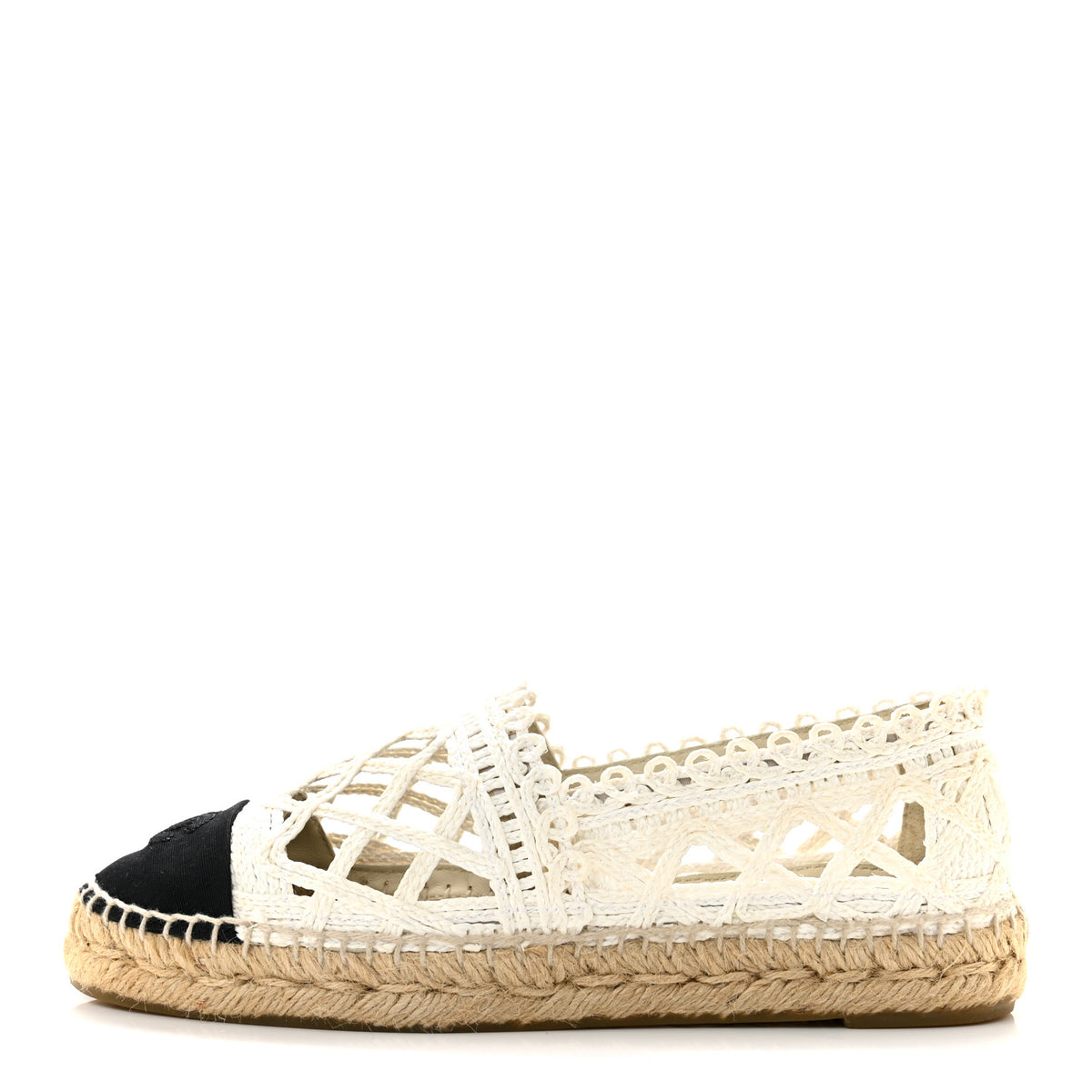 Woven Fabric Grosgrain CC Espadrilles 38 White Black