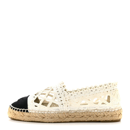 Chanel Woven Fabric Grosgrain CC Espadrilles 38 White Black 1 of 10