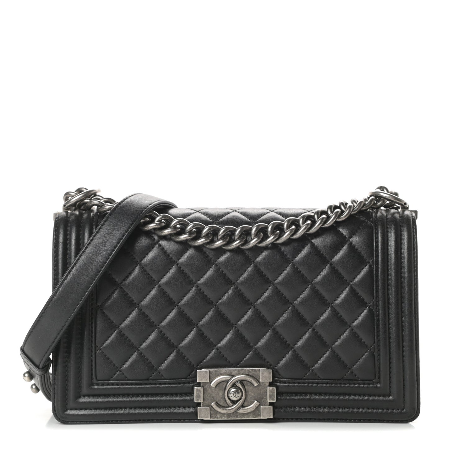 Lambskin Quilted Medium Boy Flap Black
