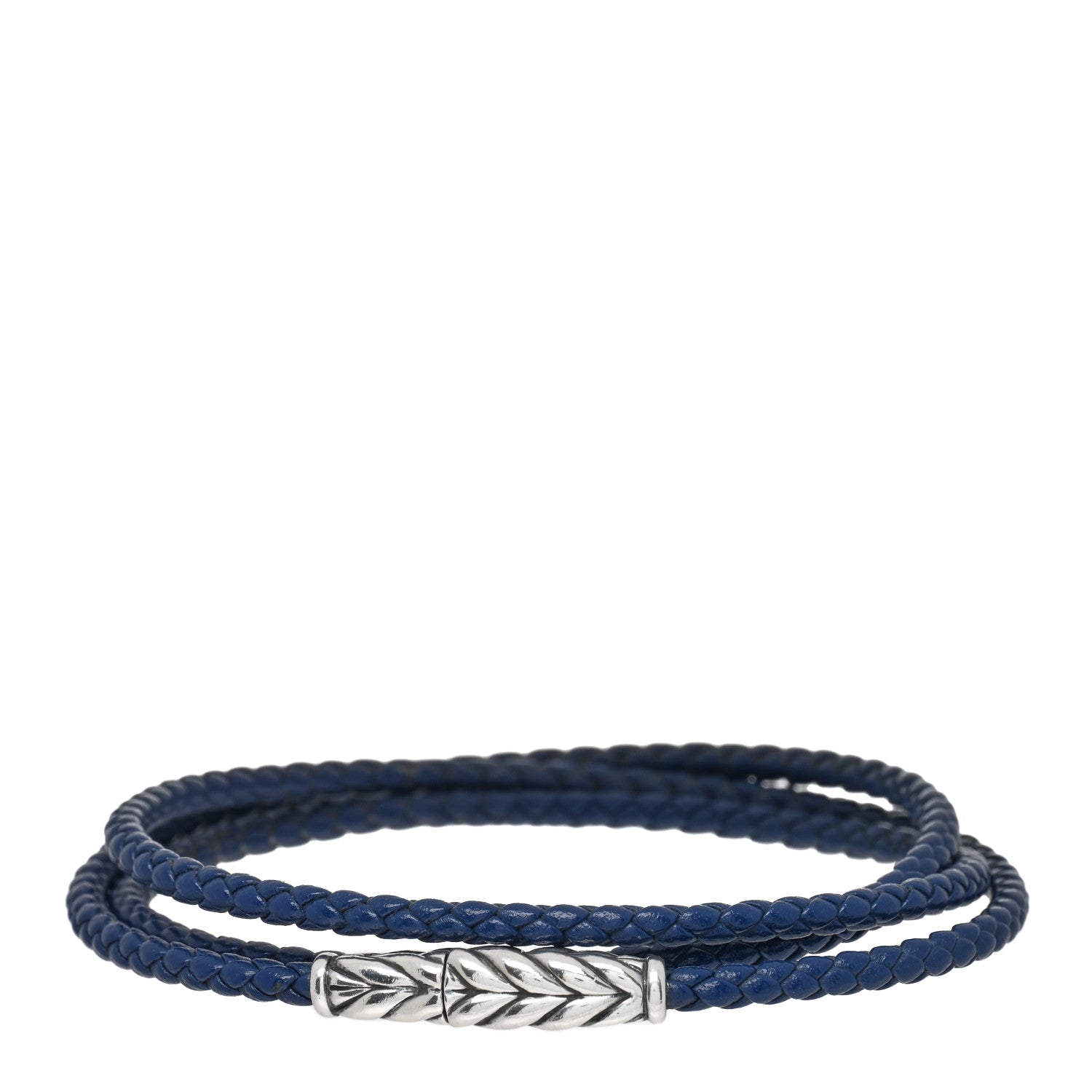David Yurman Sterling Silver Leather Mens Chevron Triple-Wrap Bracelet Blue 1 of 3