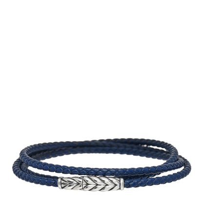 David Yurman Sterling Silver Leather Mens Chevron Triple-Wrap Bracelet Blue 1 of 3