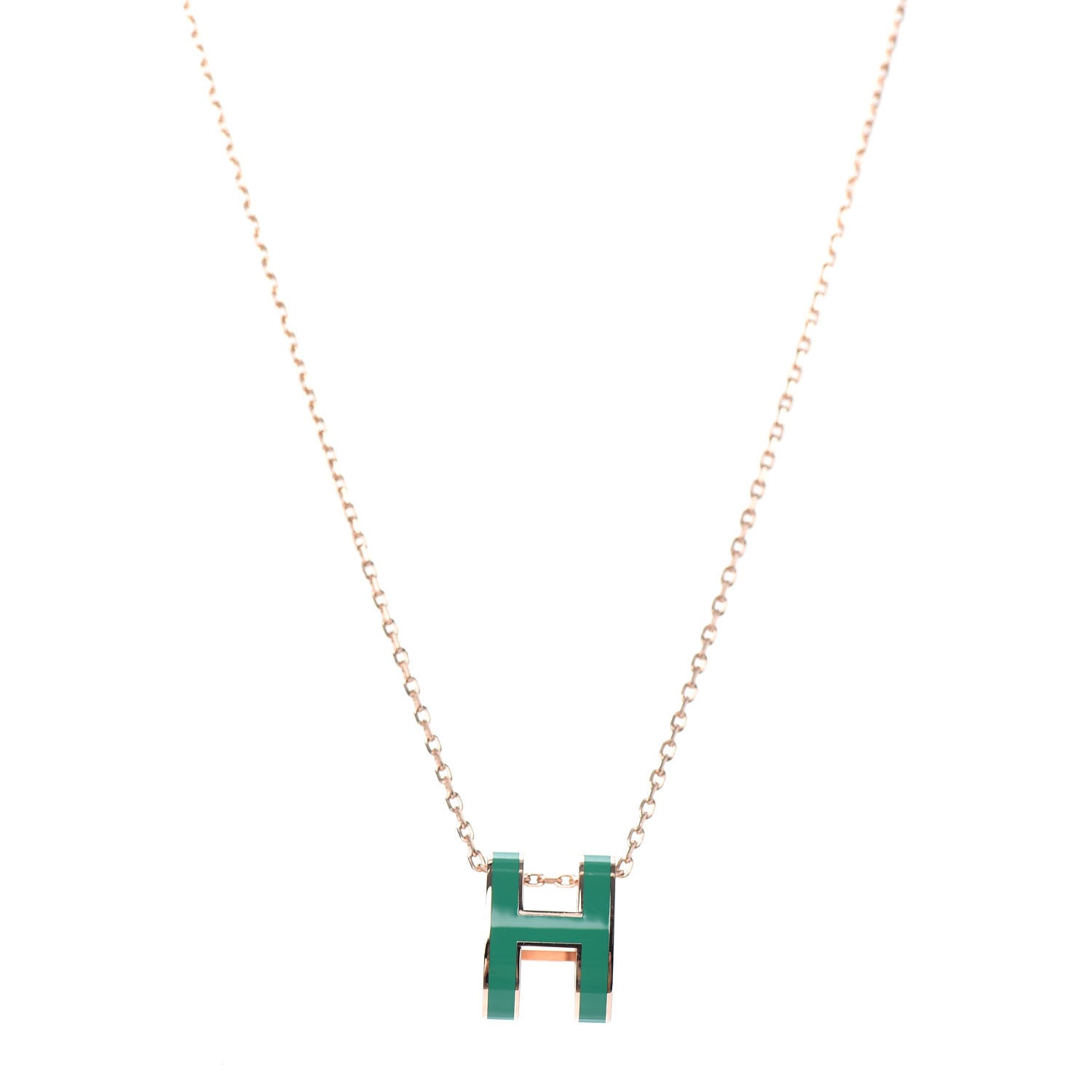 Hermes Rose Gold Lacquered Pop H Pendant Necklace Vert Malachite 1 of 5