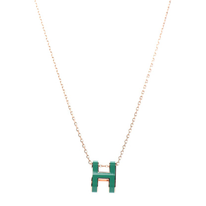 Hermes Rose Gold Lacquered Pop H Pendant Necklace Vert Malachite 1 of 5