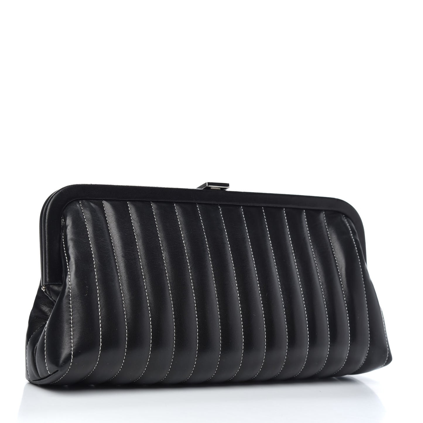 Lambskin Vertical Quilted Mademoiselle Clutch Black