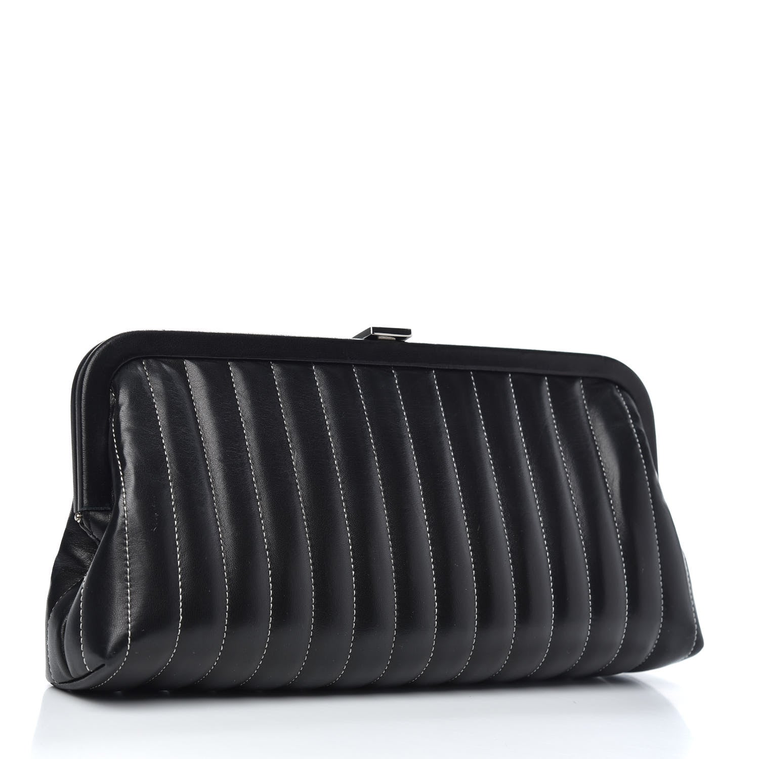 Chanel Lambskin Vertical Quilted Mademoiselle Clutch Black 3 of 11