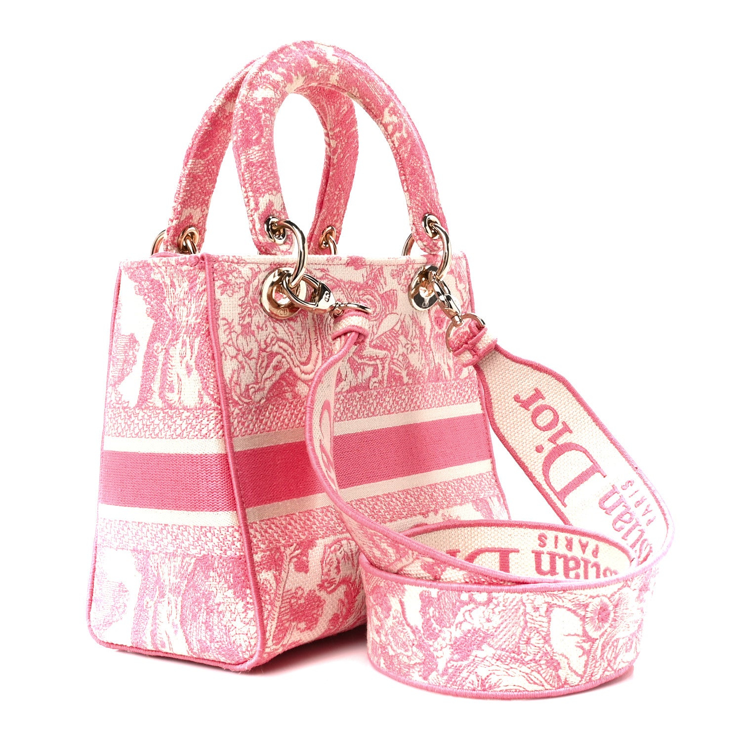 Christian Dior Canvas Toile De Jouy Embroidered Medium Lady D-Lite Peony Pink 3 of 12