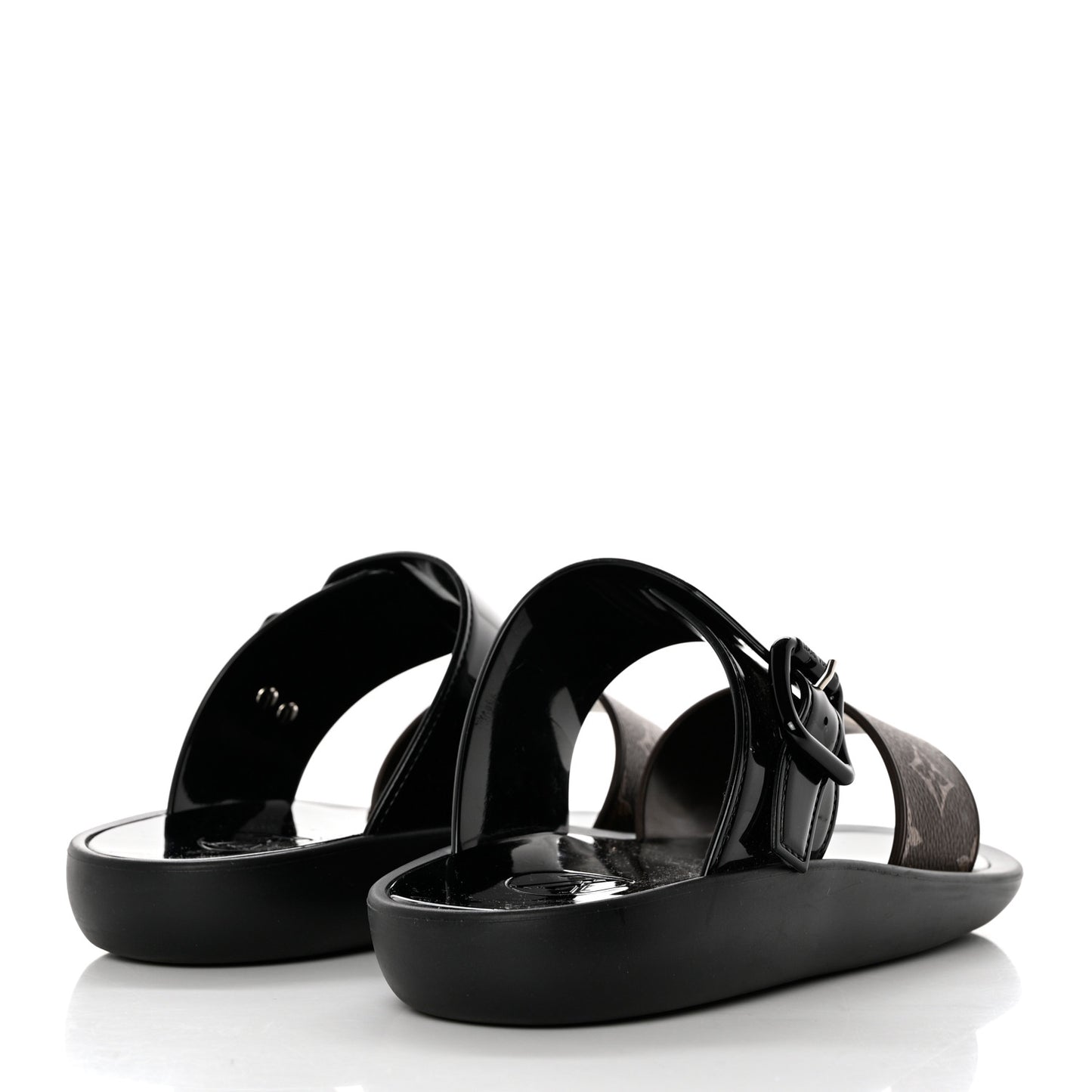 Monogram Sunbath Flat Mule Sandals 36 Black