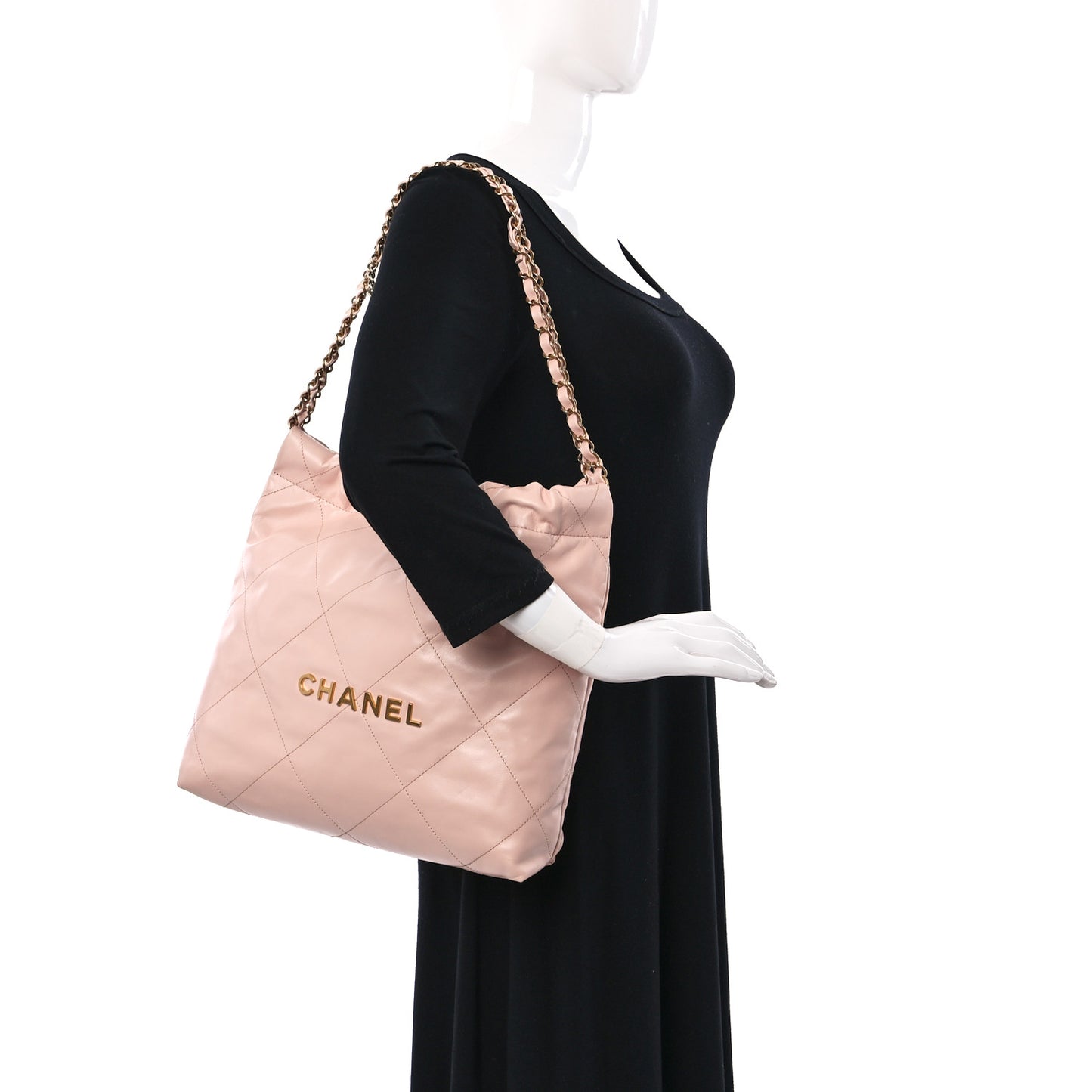 Shiny Calfskin Quilted Small Chanel 22 Light Pink