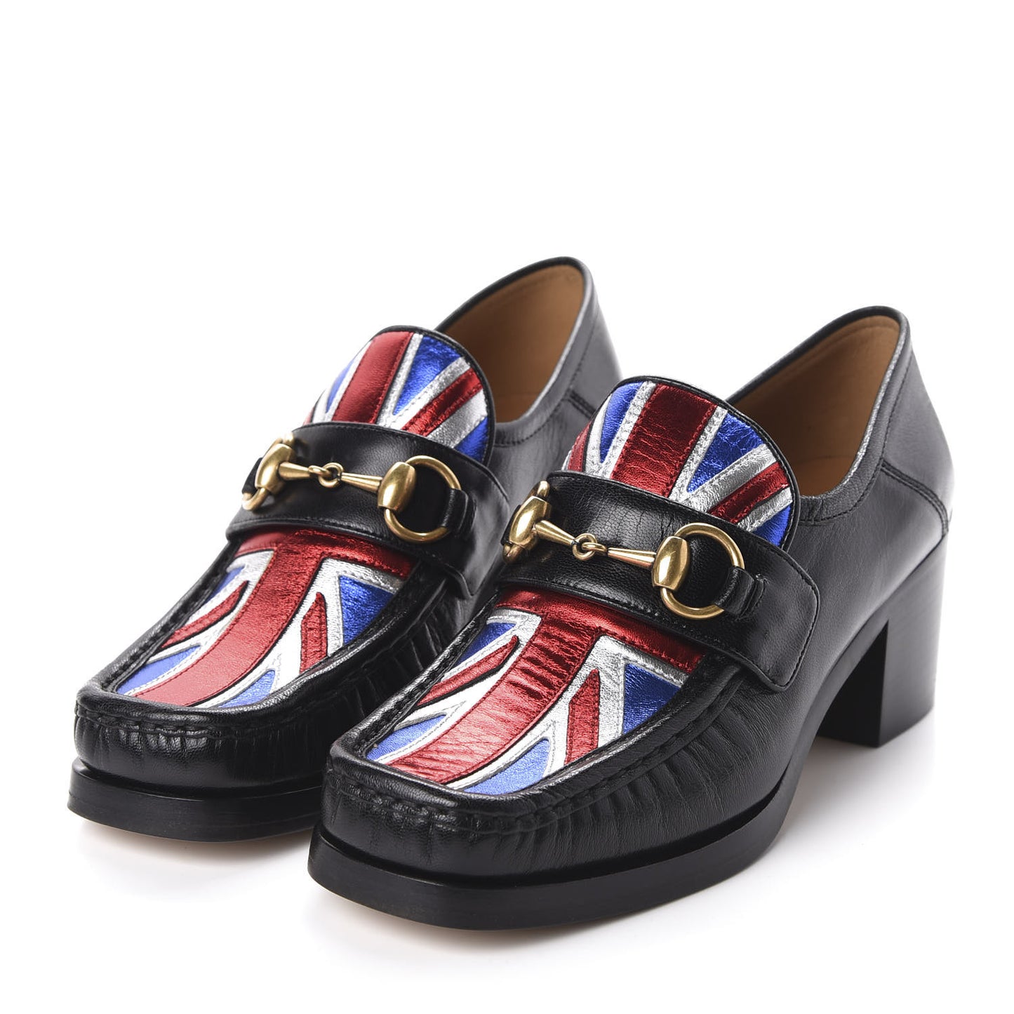 Lambskin Union Jack Horsebit Loafer Pumps 35.5 Black
