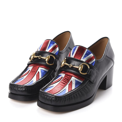 Gucci Lambskin Union Jack Horsebit Loafer Pumps 35.5 Black 3 of 10