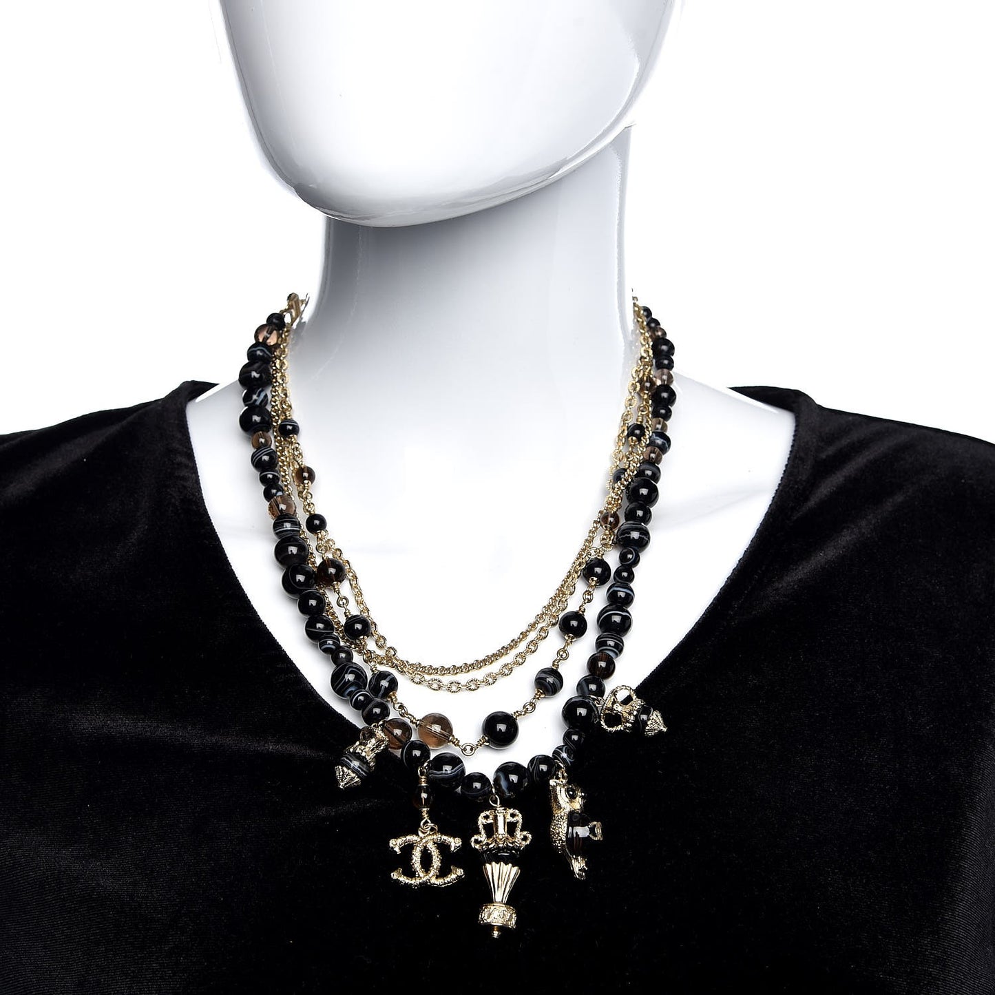 Multi Strand CC Short Necklace Black Gold