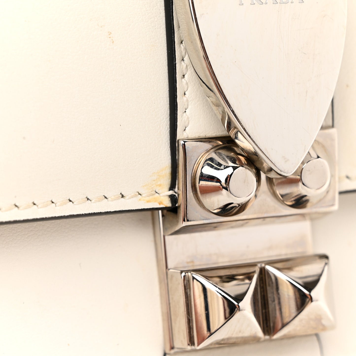 Saffiano City Calfskin Studded Elektra Shoulder Bag White
