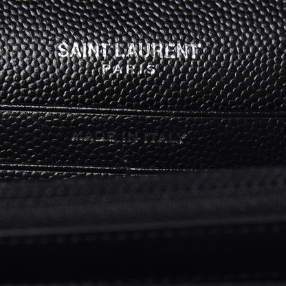 Saint Laurent Grain De Poudre Matelasse Chevron Monogram Chain Wallet Black 9 of 11