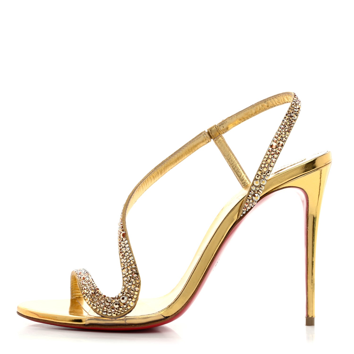 Christian Louboutin Crystal Strass Rosalie 100 Sandals 38.5 Cry Aurum Gold 1 of 10