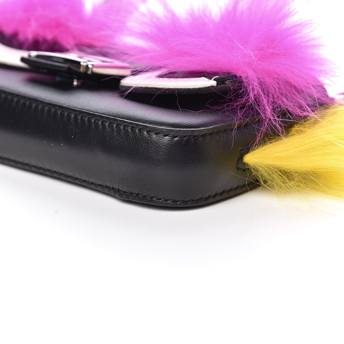 Nappa Shatoosh Fox Goat Fur Monster Micro Baguette Black Fuchsia Giallo