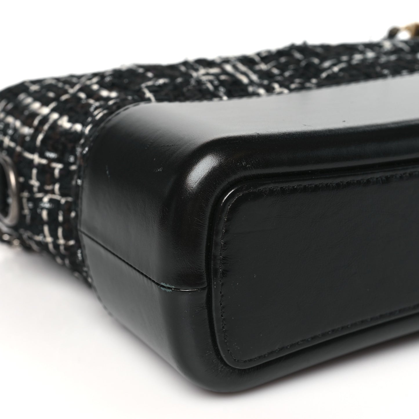 Tweed Calfskin Quilted Medium Gabrielle Hobo Black White