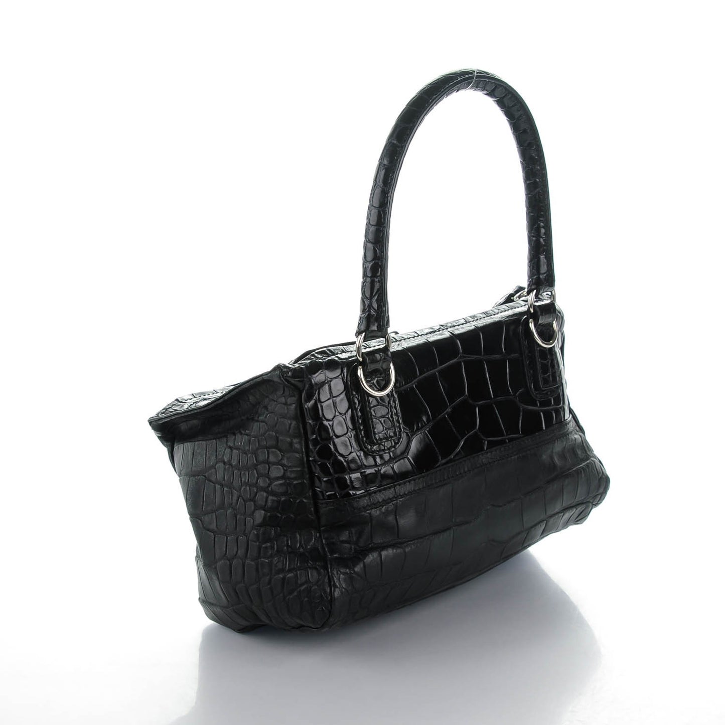 Calfskin Crocodile Embossed Small Pandora Black