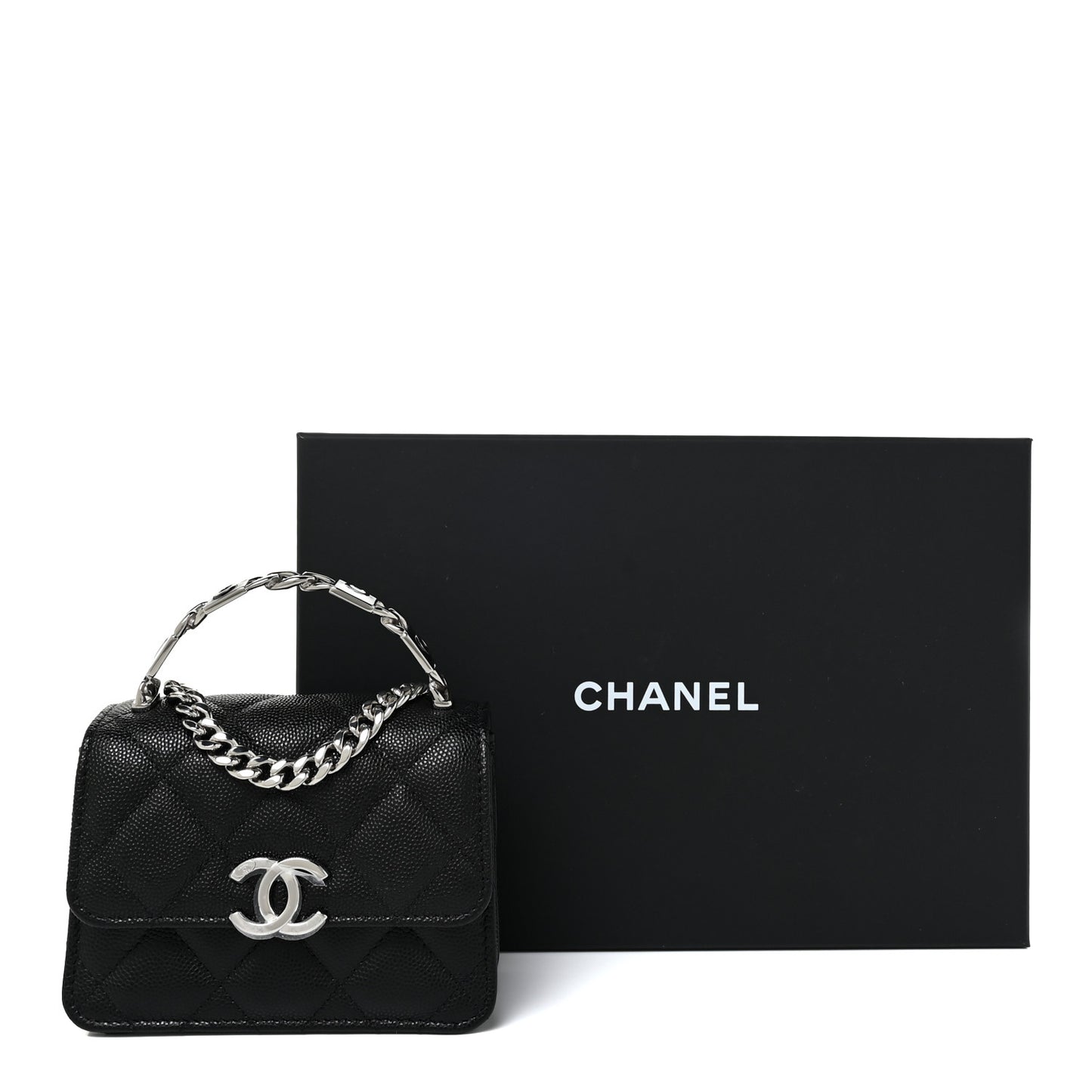 Caviar Quilted Pick Me Up Clutch With Chain Black