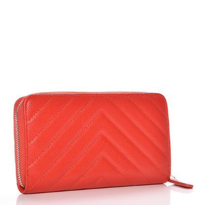 Chanel Caviar Chevron Quilted Small Zip Around Wallet Red 3 of 9
