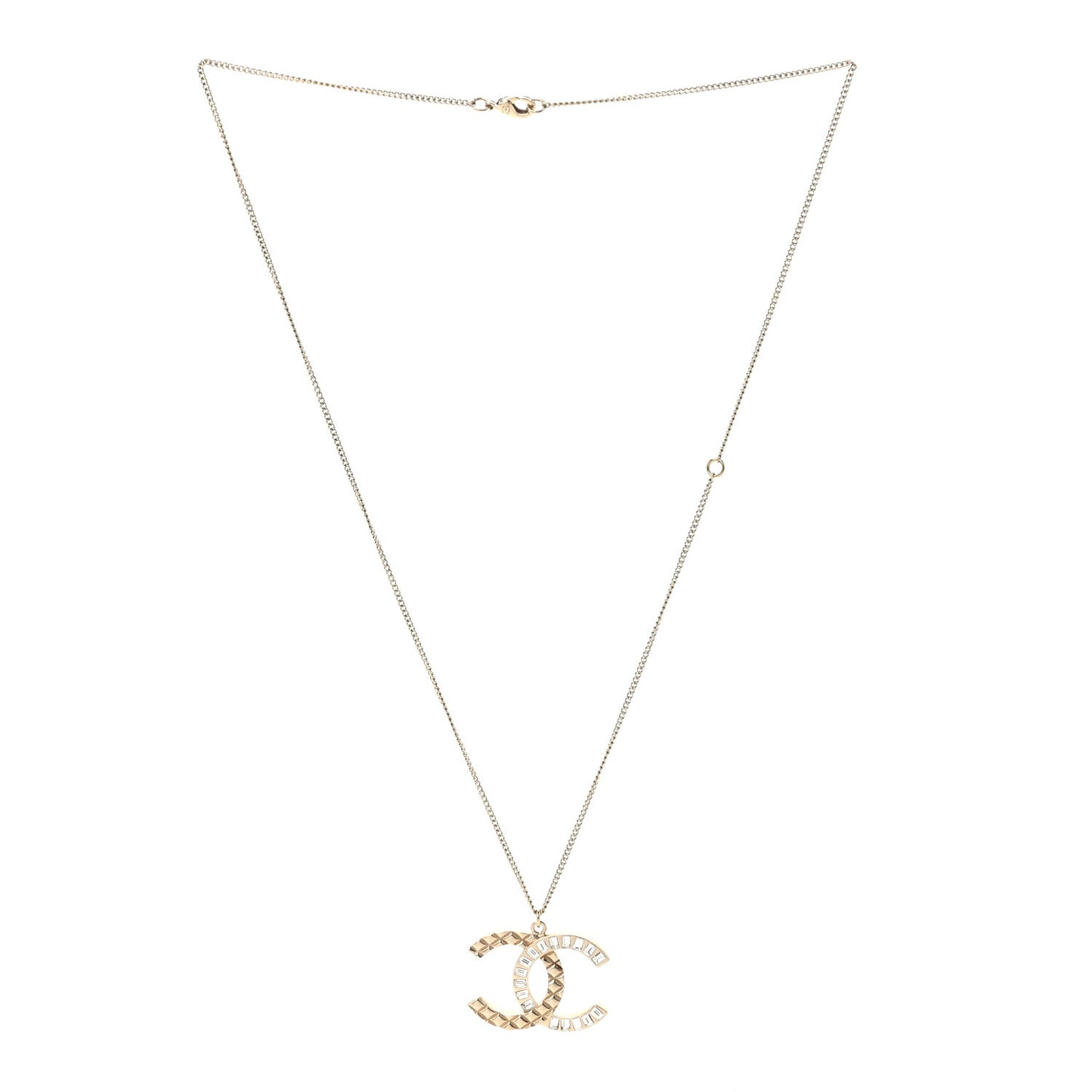 Baguette Crystal Quilted CC Pendant Necklace Gold