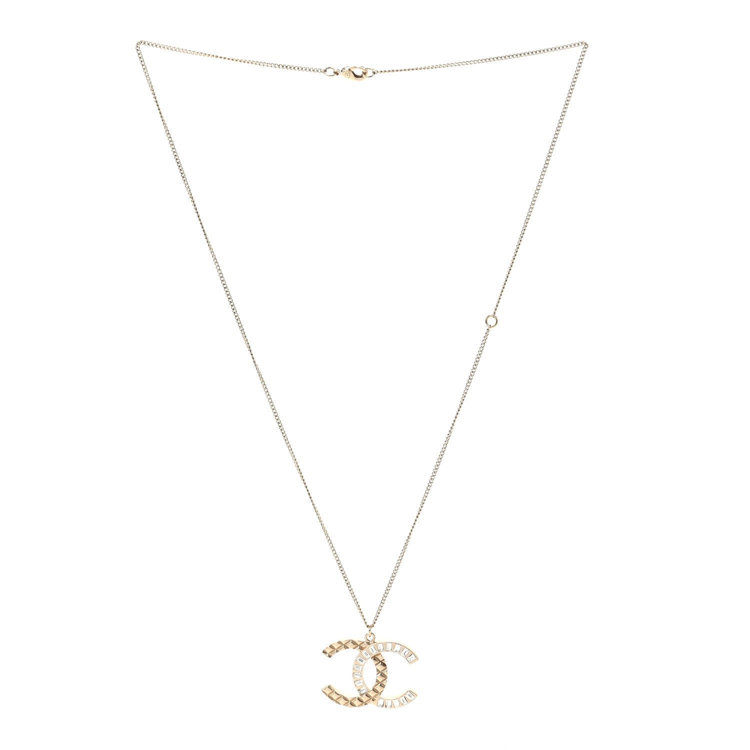 Chanel Baguette Crystal Quilted CC Pendant Necklace Gold 3 of 6