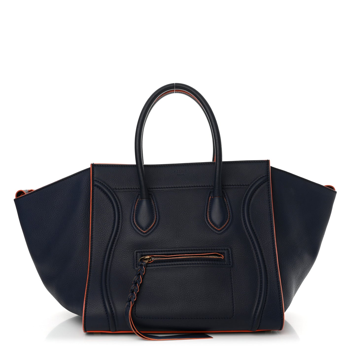 Supple Calfskin Large Phantom Luggage Navy Blue Orange