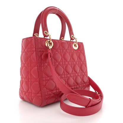 Christian Dior Lambskin Cannage Medium Lady Dior Red 2 of 12