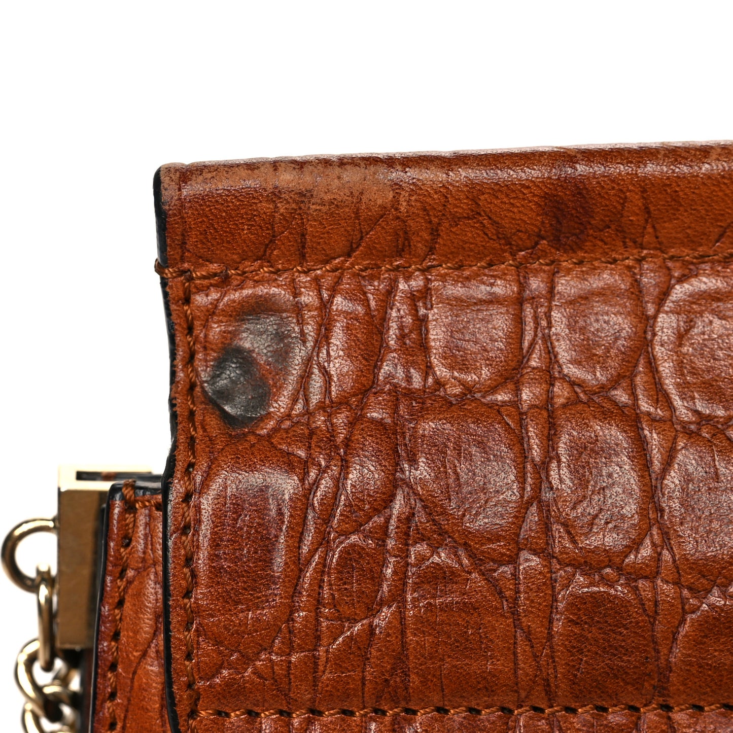 Calfskin Crocodile Embossed Medium Faye Shoulder Bag Mahogany