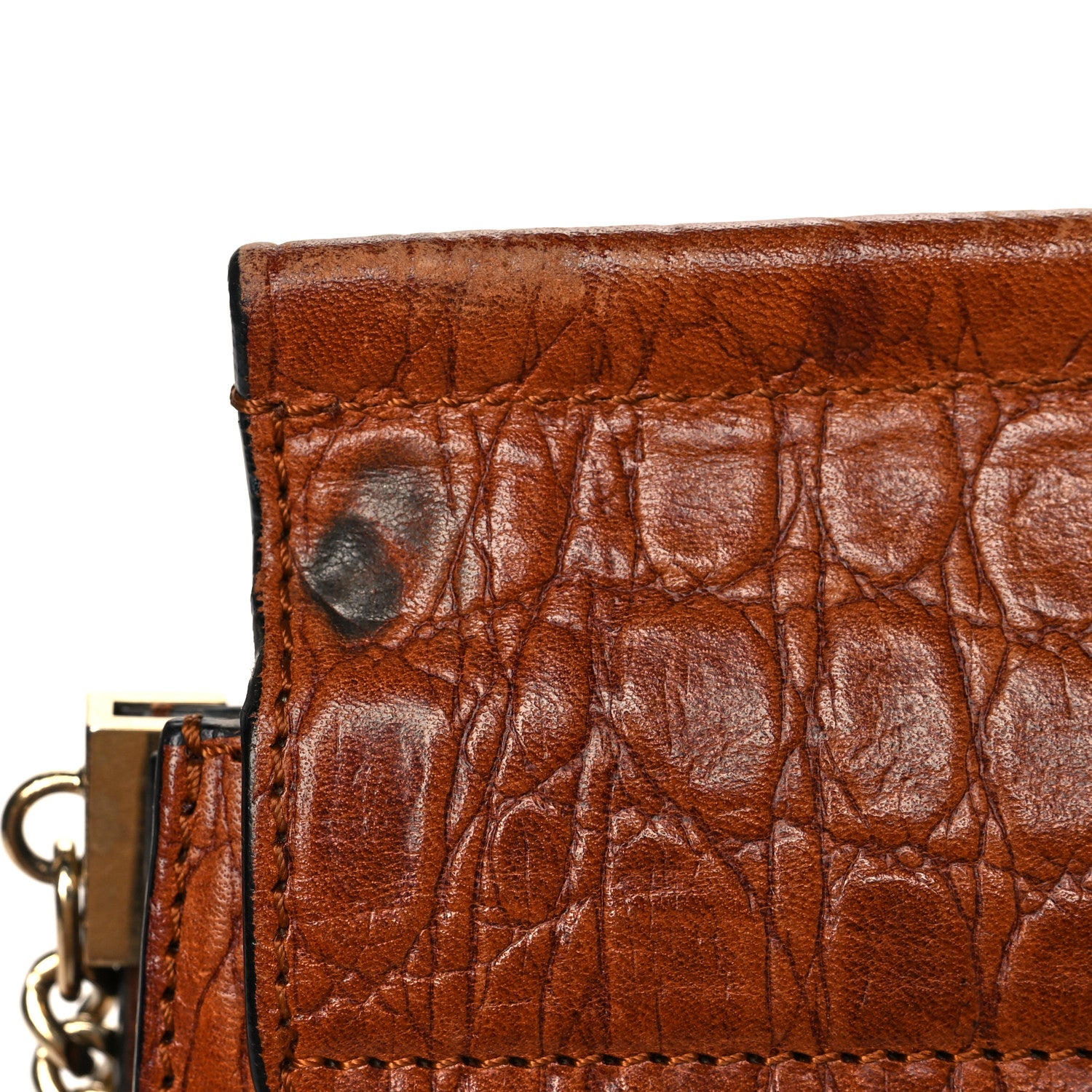Chloe Calfskin Crocodile Embossed Medium Faye Shoulder Bag Mahogany 14 of 15