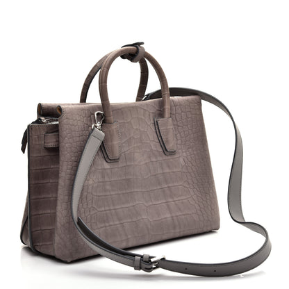 MCM Calfskin Crocodile Embossed Medium Milla Tote Grey 3 of 9