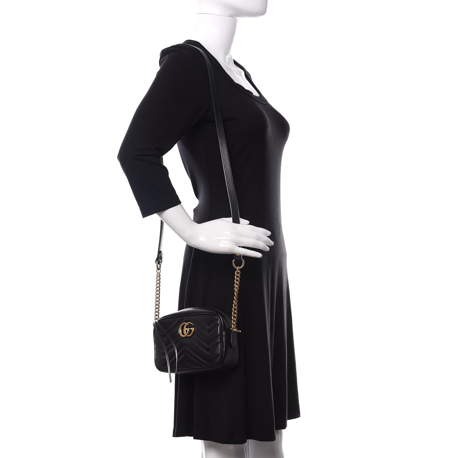 Gucci Calfskin Matelasse Mini GG Marmont Chain Shoulder Bag Black 2 of 10