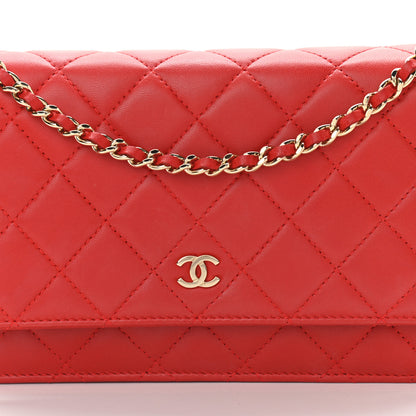 Chanel Lambskin Quilted Wallet On Chain WOC Red 9 of 14