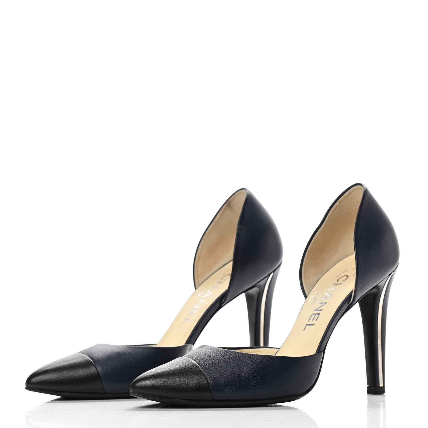 Chanel Lambskin Cap Toe d'Orsay Pumps 36 Navy Black 3 of 11