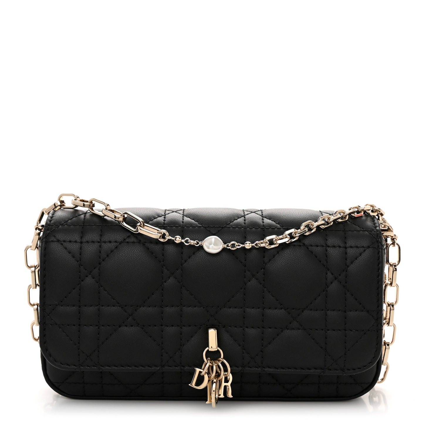 Lambskin Cannage Dior Talk Phone Pouch Black