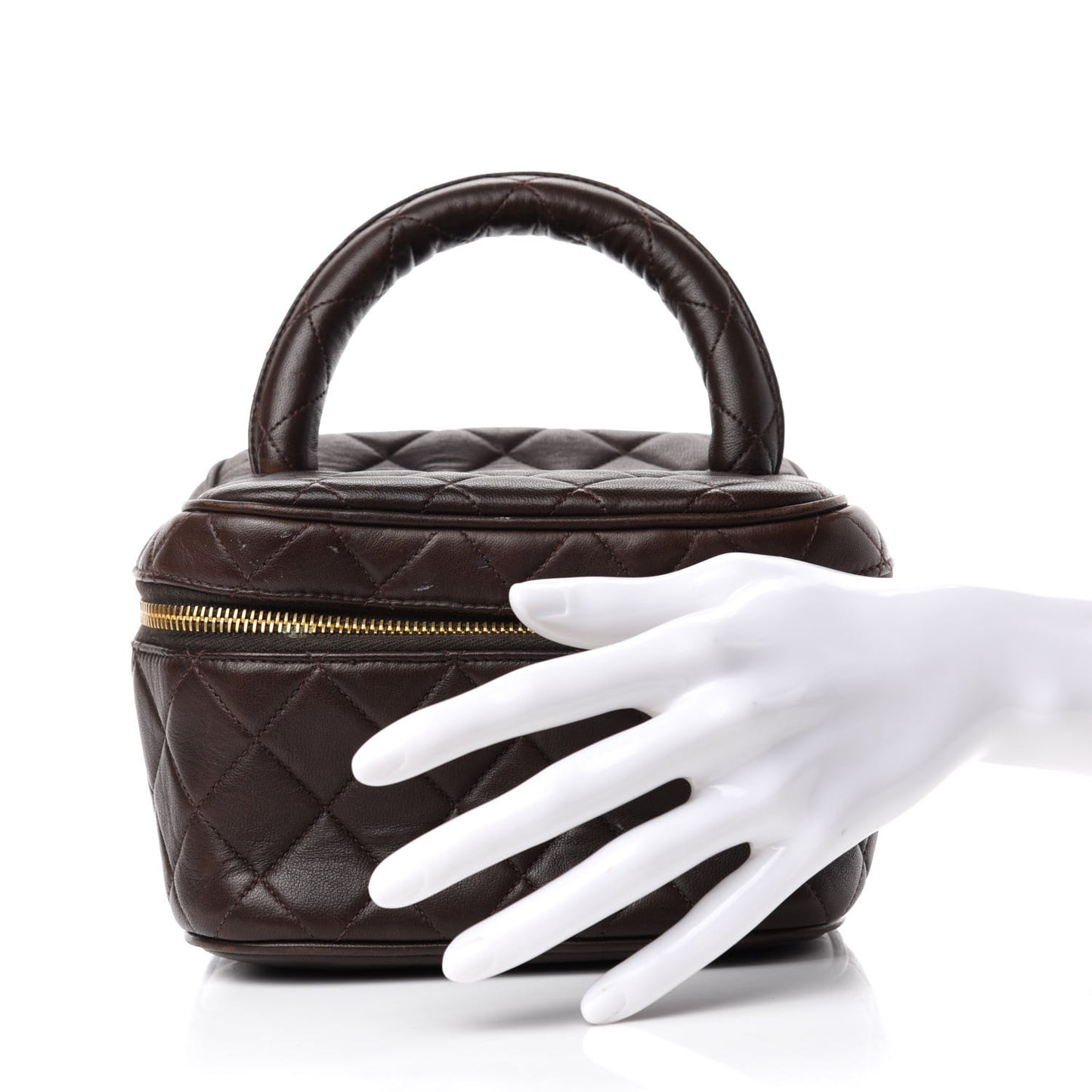 Lambskin Quilted Cosmetic Vanity Bag Brown