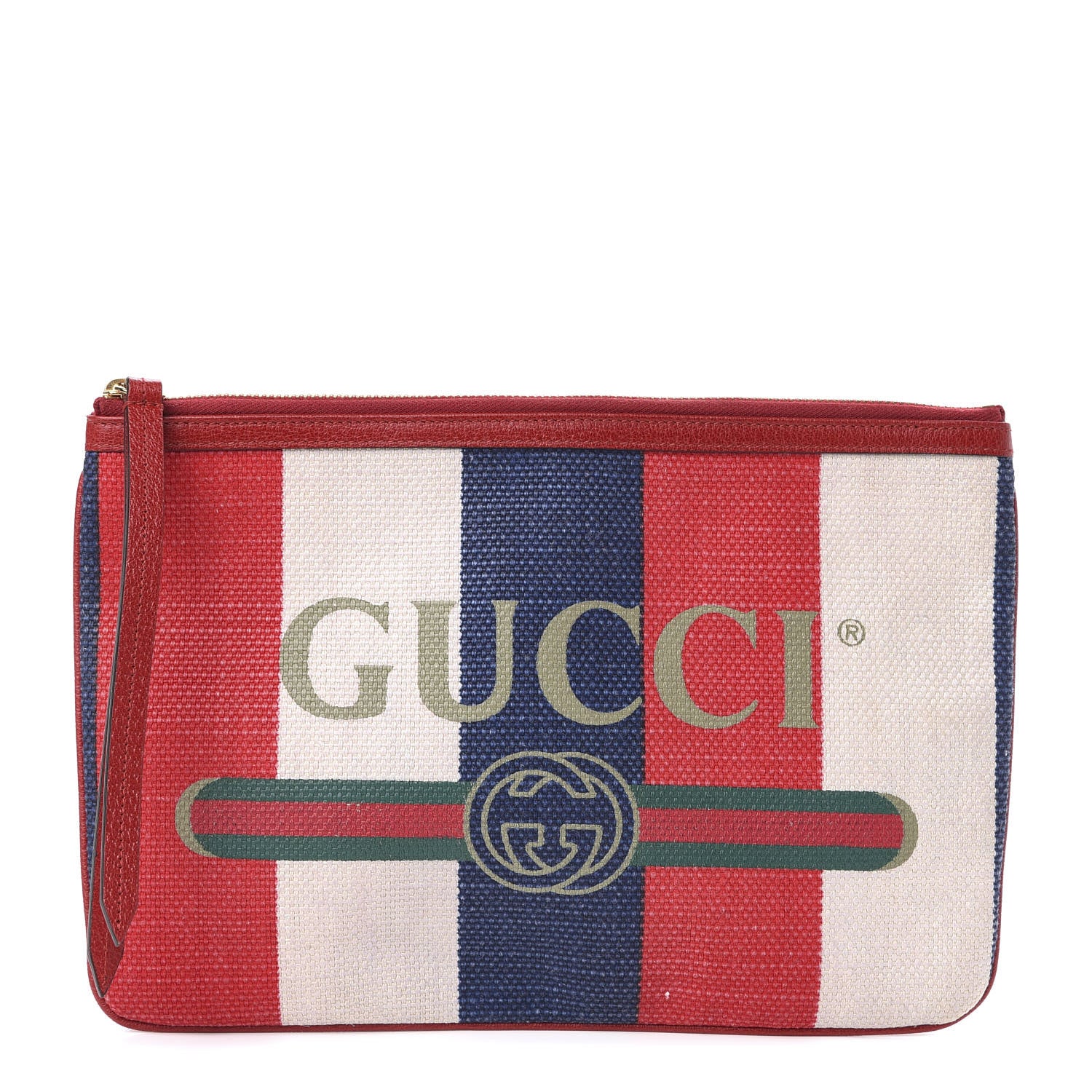 Gucci Canvas Sylvie Stripe Logo Zip Pouch Mystic White Hibiscus Red Maritime 1 of 7