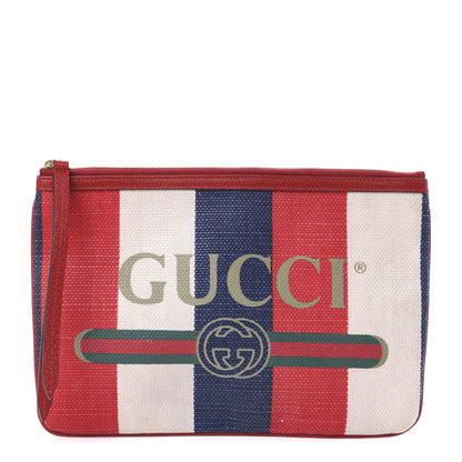 Gucci Canvas Sylvie Stripe Logo Zip Pouch Mystic White Hibiscus Red Maritime 1 of 7