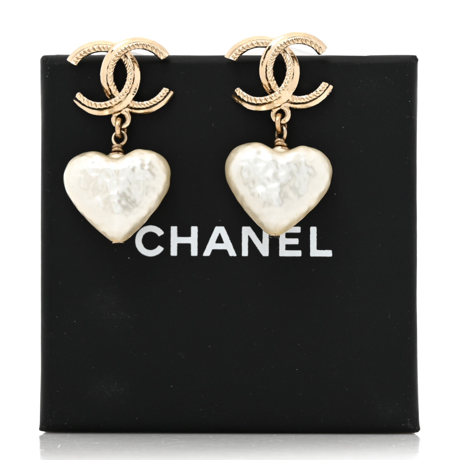 Chanel Pearl CC Heart Drop Earrings Gold 5 of 5