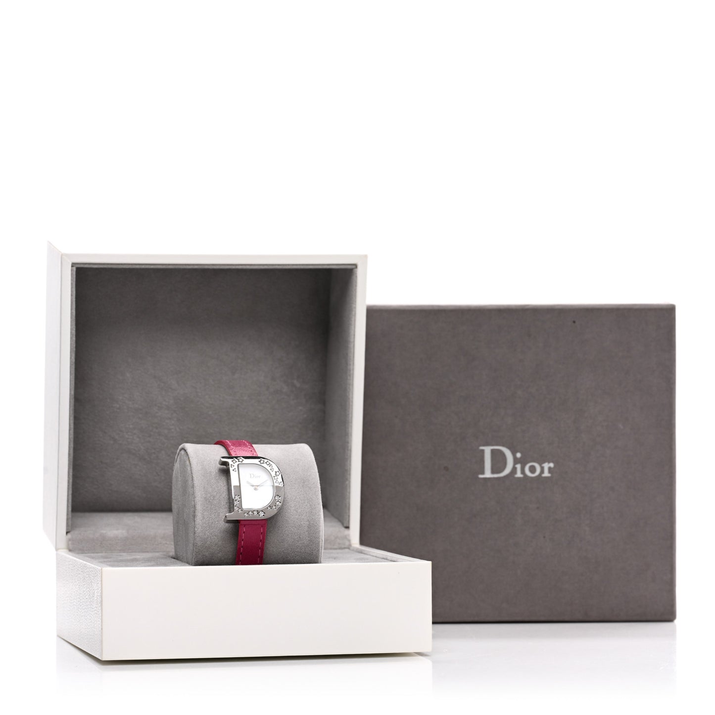 Stainless Steel Calfskin Diamond Mother of Pearl 20mm Lady D Quartz Watch Pink