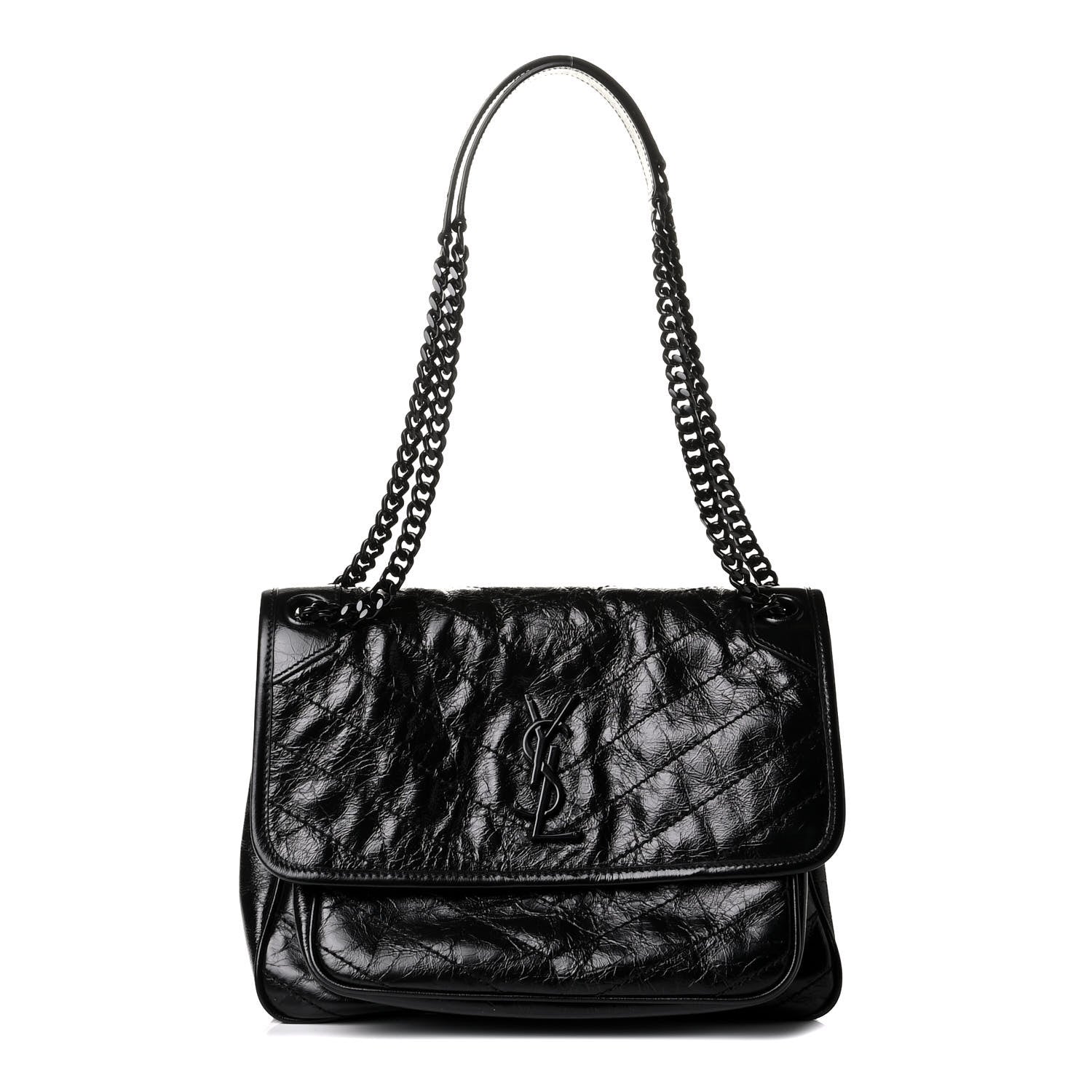 Saint Laurent Crinkled Calfskin Matelasse Monogram Medium Niki Chain Satchel Black 1 of 5